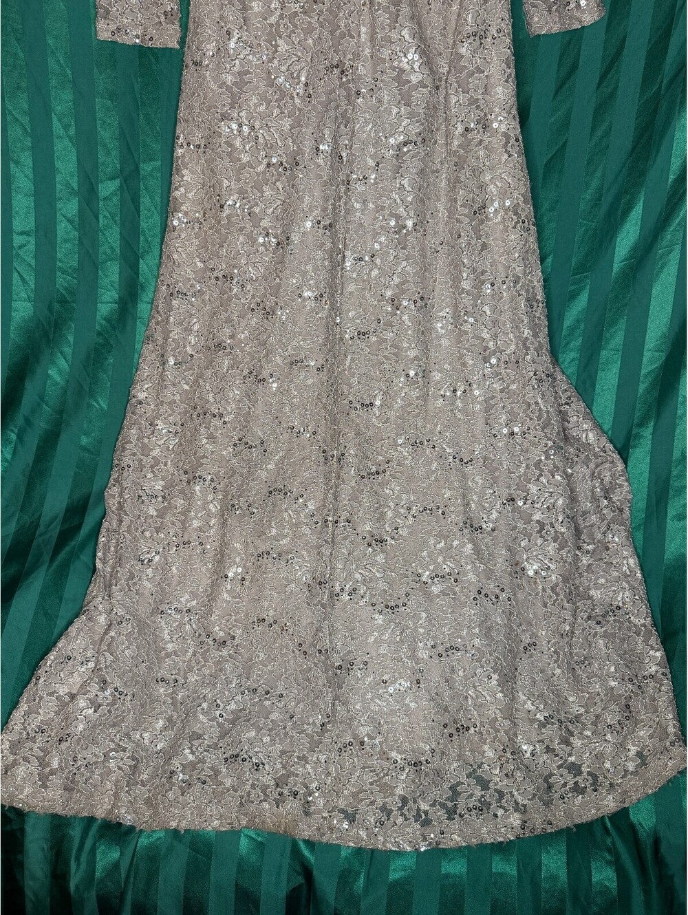 Tahari Arthur S. Levine Beige Sequin Lace Evening Gown Womens Size 4 V-Neck - Picture 4 of 7